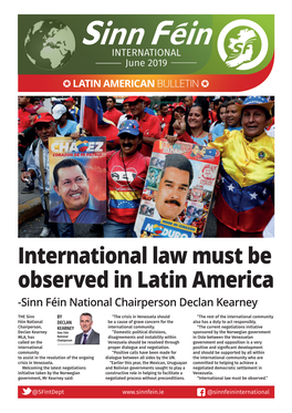 International Law Must Be Observed in Latin America -Sinn Féin National Chairperson Declan Kearney