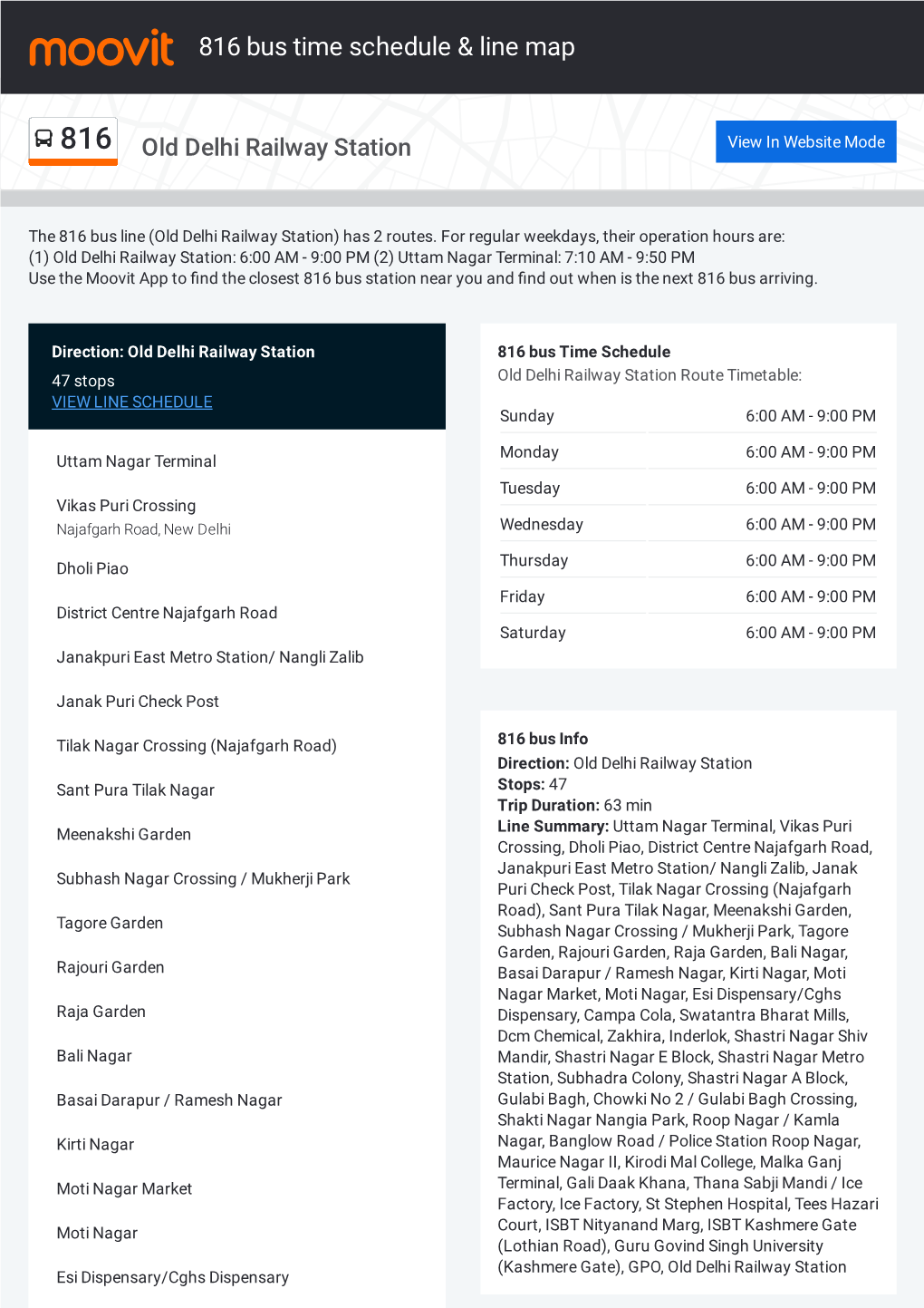 816 Bus Time Schedule & Line Route