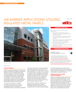 Air Barrier Applications Utilizing Insulated Metal