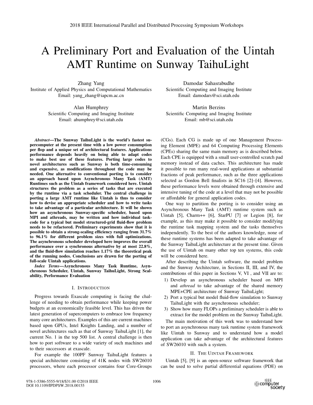 A Preliminary Port and Evaluation of the Uintah AMT Runtime on Sunway Taihulight