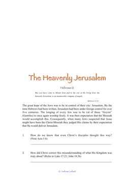 The Heavenly Jerusalem, to an Innumerable Company of Angels