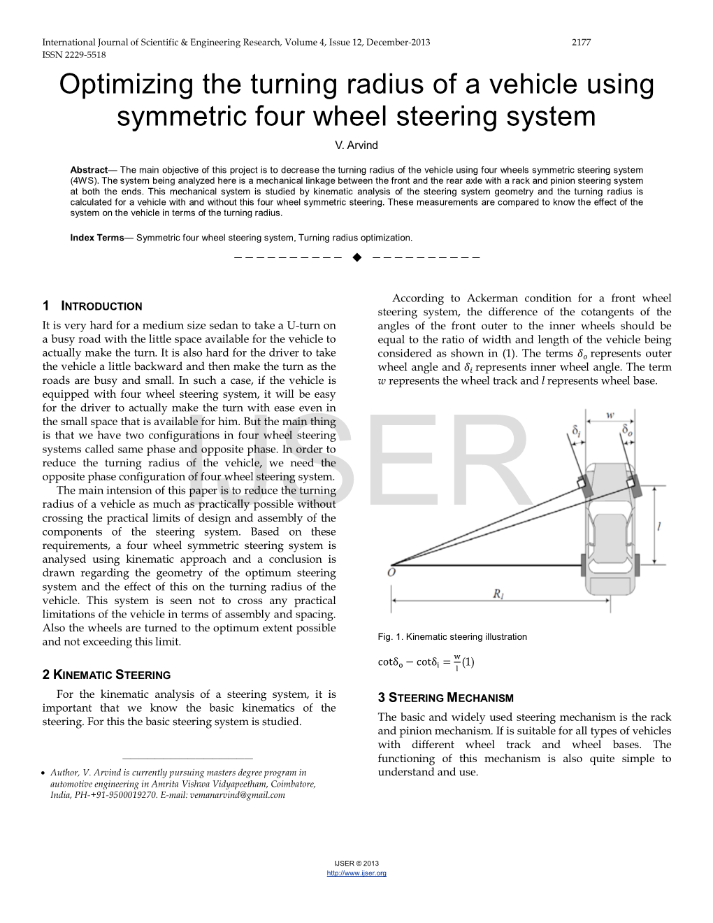 Optimizing the Turning Radius of a Vehicle Using Symmetric Four Wheel Steering System V