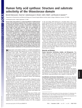 Human Fatty Acid Synthase: Structure and Substrate Selectivity of the Thioesterase Domain