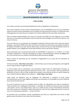 Bulletin Municipal De Janvier 2013