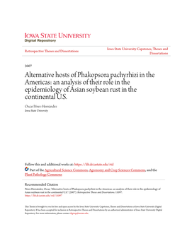 Alternative Hosts of Phakopsora Pachyrhizi in the Americas: an Analysis of Their Role in the Epidemiology of Asian Soybean Rust in the Continental U.S