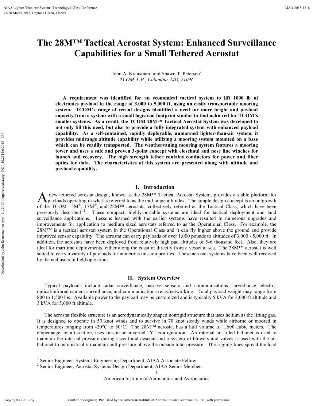 Enhanced Surveillance Capabilities for a Small Tethered Aerostat