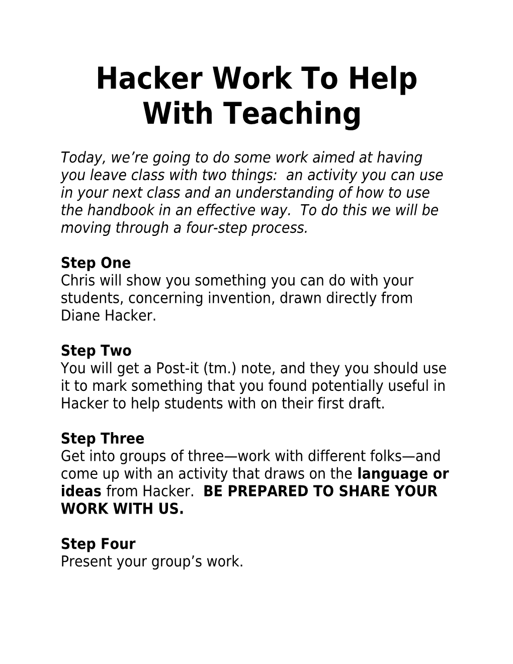 Hacker Work to Help with Teaching