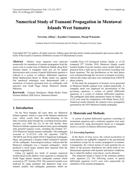 Numerical Study of Tsunami Propagation in Mentawai Islands West Sumatra