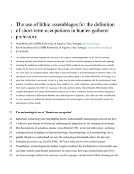 The Use of Lithic Assemblages for the Definition of Short-Term Occupations in Hunter-Gatherer Prehistory