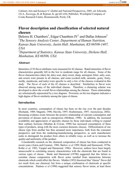 Flavor Description and Classification of Selected Natural Cheeses Delores H