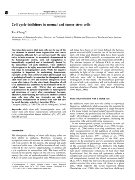 Cell Cycle Inhibitors in Normal and Tumor Stem Cells