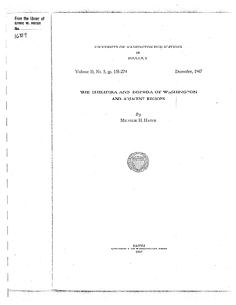THE CHELIFERA and ISOPODA of WASHINGTON and ADJACENT REGIONS J