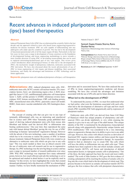 Ipsc) Based Therapeutics