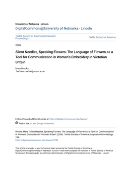 Silent Needles, Speaking Flowers: the Language of Flowers As a Tool for Communication in Women’S Embroidery in Victorian Britain