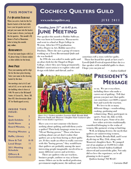 Cocheco Quilters Guild June Meeting President's Message