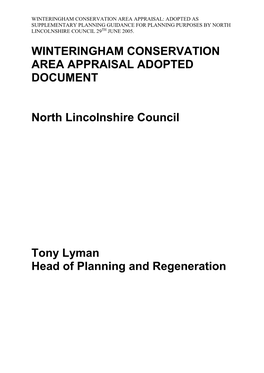 Winteringham Conservation Area Appraisal: Adopted As Supplementary Planning Guidance for Planning Purposes by North Lincolnshire Council 29Th June 2005