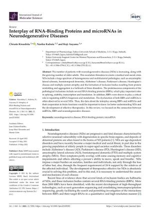 Interplay of RNA-Binding Proteins and Micrornas in Neurodegenerative Diseases