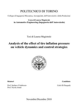 POLITECNICO DI TORINO Analysis of the Effect of Tire Inflation Pressure on Vehicle Dynamics and Control Strategies