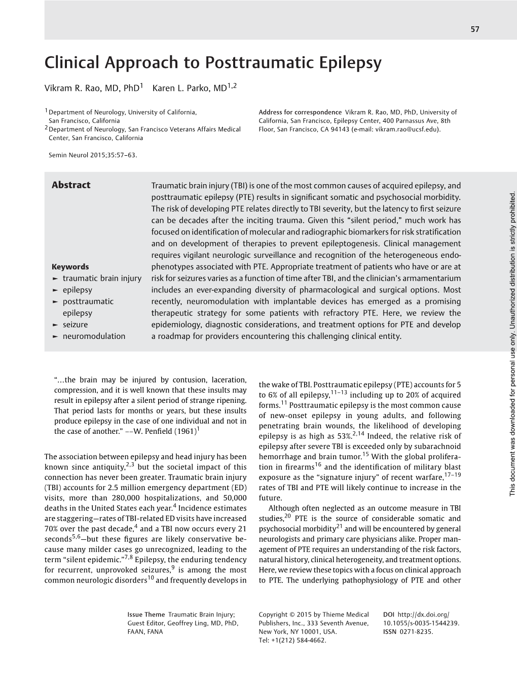 Clinical Approach to Posttraumatic Epilepsy