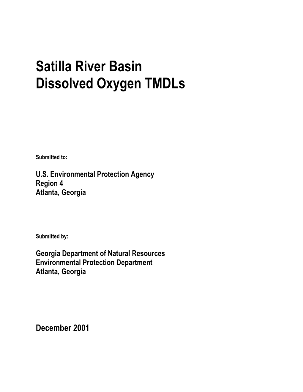 Satilla River Basin Dissolved Oxygen Tmdls