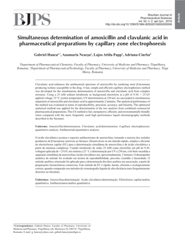 Simultaneous Determination of Amoxicillin and Clavulanic Acid in Pharmaceutical Preparations by Capillary Zone Electrophoresis