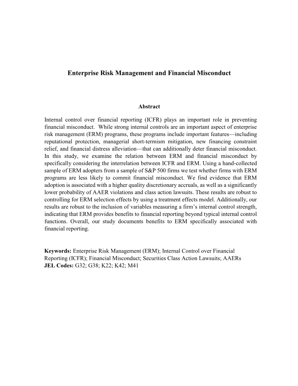 Enterprise Risk Management and Financial Misconduct