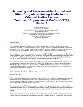 Screening and Assessment for Alcohol and Other Drug Abuse Among Adults in the Criminal Justice System Treatment Improvement Protocol (TIP) Series 7