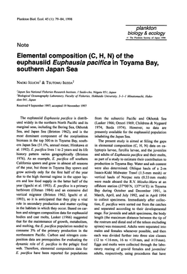 Elemental Composition (C, H, N) of the Euphausiid Euphausia Pacifica in Toyama Bay, Southern Japan Sea