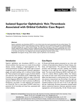 Isolated Superior Ophthalmic Vein Thrombosis Associated with Orbital Cellulitis: Case Report