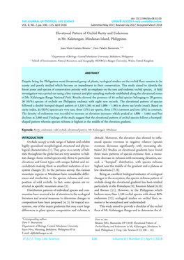 Elevational Pattern of Orchid Rarity and Endemism in Mt. Kalatungan, Mindanao Island, Philippines