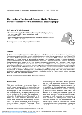 Correlation of English and German Middle Pleistocene Fluvial Sequences Based on Mammalian Biostratigraphy