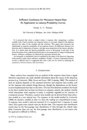 Sufficient Conditions for Monotone Hazard Rate an Application to Latency-Probability Curves