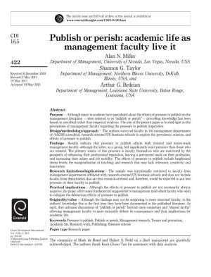 Publish Or Perish: Academic Life As Management Faculty Live It Alan N