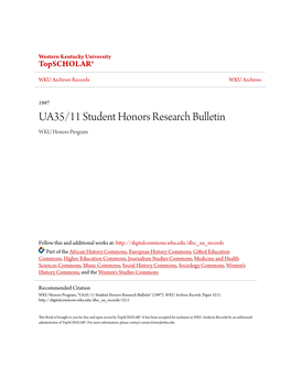 UA35/11 Student Honors Research Bulletin WKU Honors Program