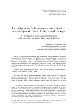 La Configuración De La Maquinaria Sobrenatural En La Poesía Épica De Gabriel Lobo Lasso De La Vega*