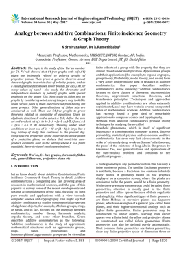 Analogy Between Additive Combinations, Finite Incidence Geometry & Graph Theory