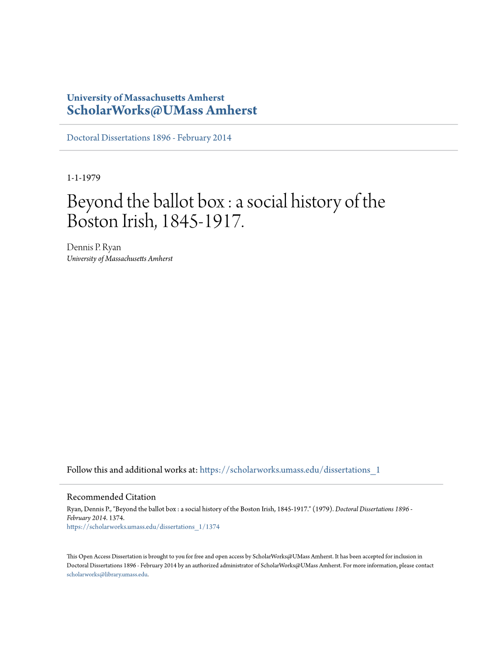A Social History of the Boston Irish, 1845-1917. Dennis P