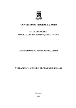 Universidade Federal Da Bahia Viola Nos Sambas Do Recôncavo Baiano