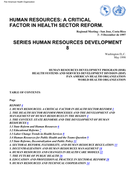 Human Resources: a Critical Factor in Health Sector Reform