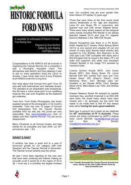 A Newsletter for Enthusiasts of Historic Formula Ford Racing Cars