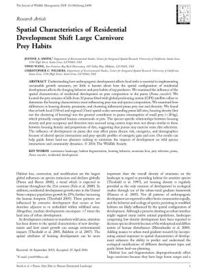 Spatial Characteristics of Residential Development Shift Large Carnivore Prey Habits