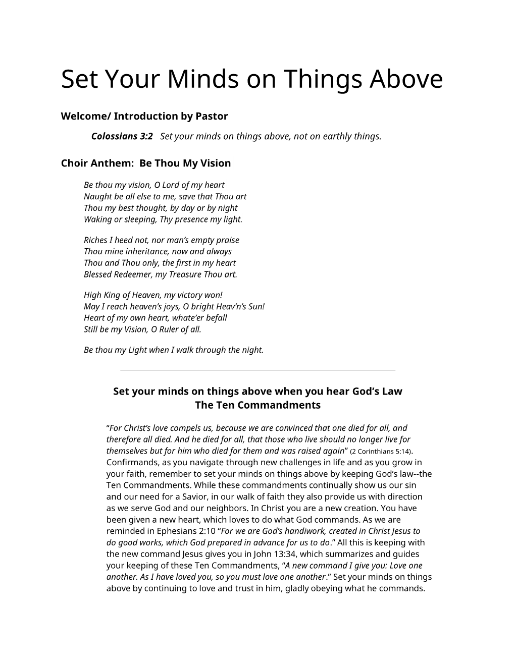 Set Your Minds on Things Above