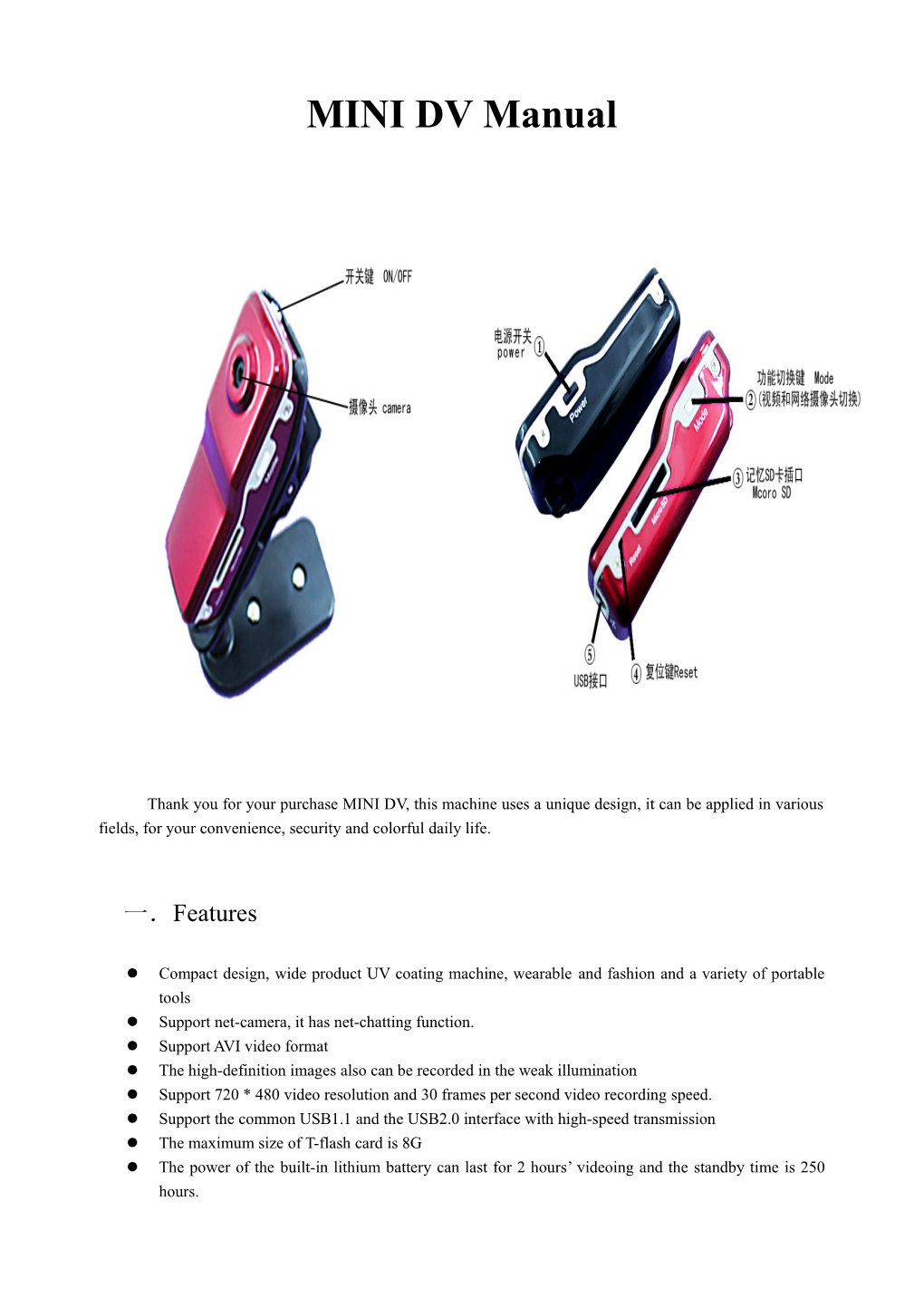 MINI DV D001 Manual