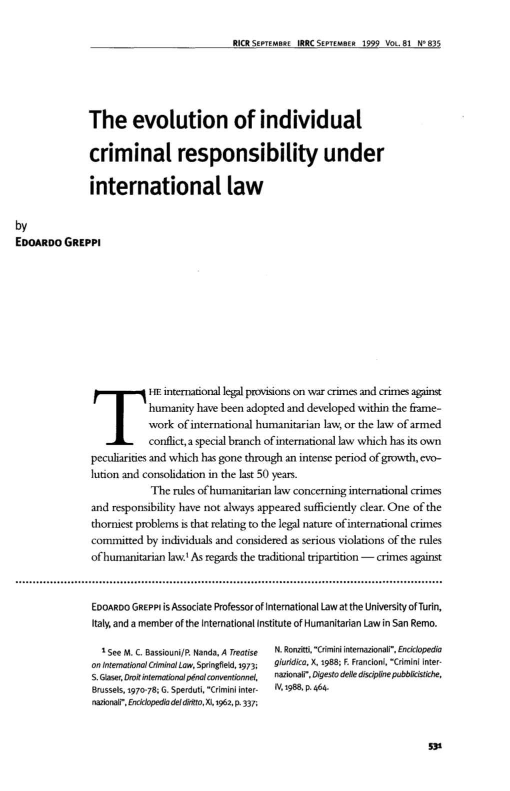 The Evolution of Individual Criminal Responsibility Under International Law by EDOARDO GREPPI