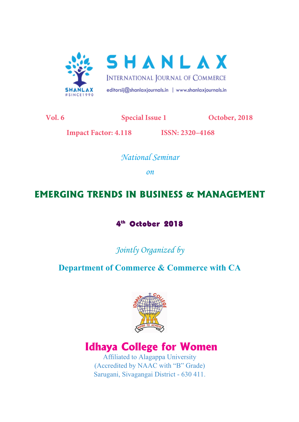 Idhaya College for Women Affiliated to Alagappa University (Accredited by NAAC with “B” Grade) Sarugani, Sivagangai District - 630 411