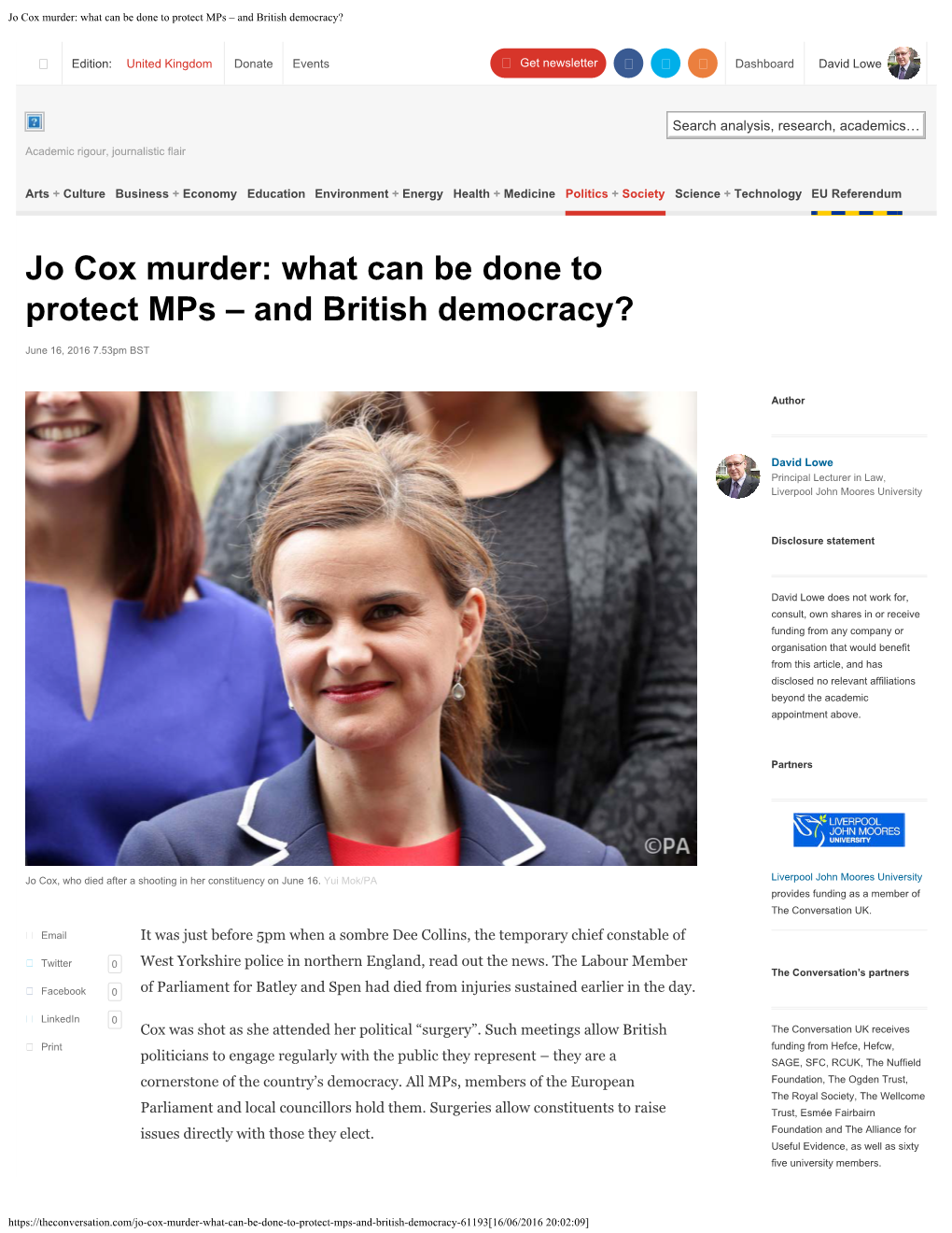 Jo Cox Murder: What Can Be Done to Protect Mps – and British Democracy?