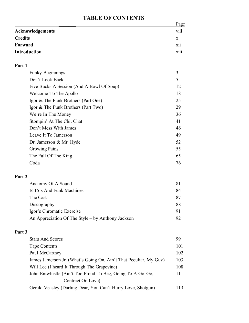 TABLE of CONTENTS ______Page Acknowledgements Viii Credits X Forward Xii Introduction Xiii