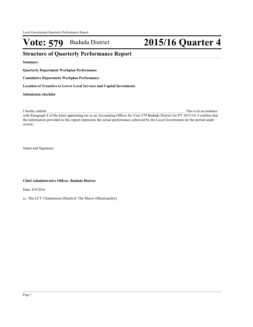 Vote: 579 2015/16 Quarter 4
