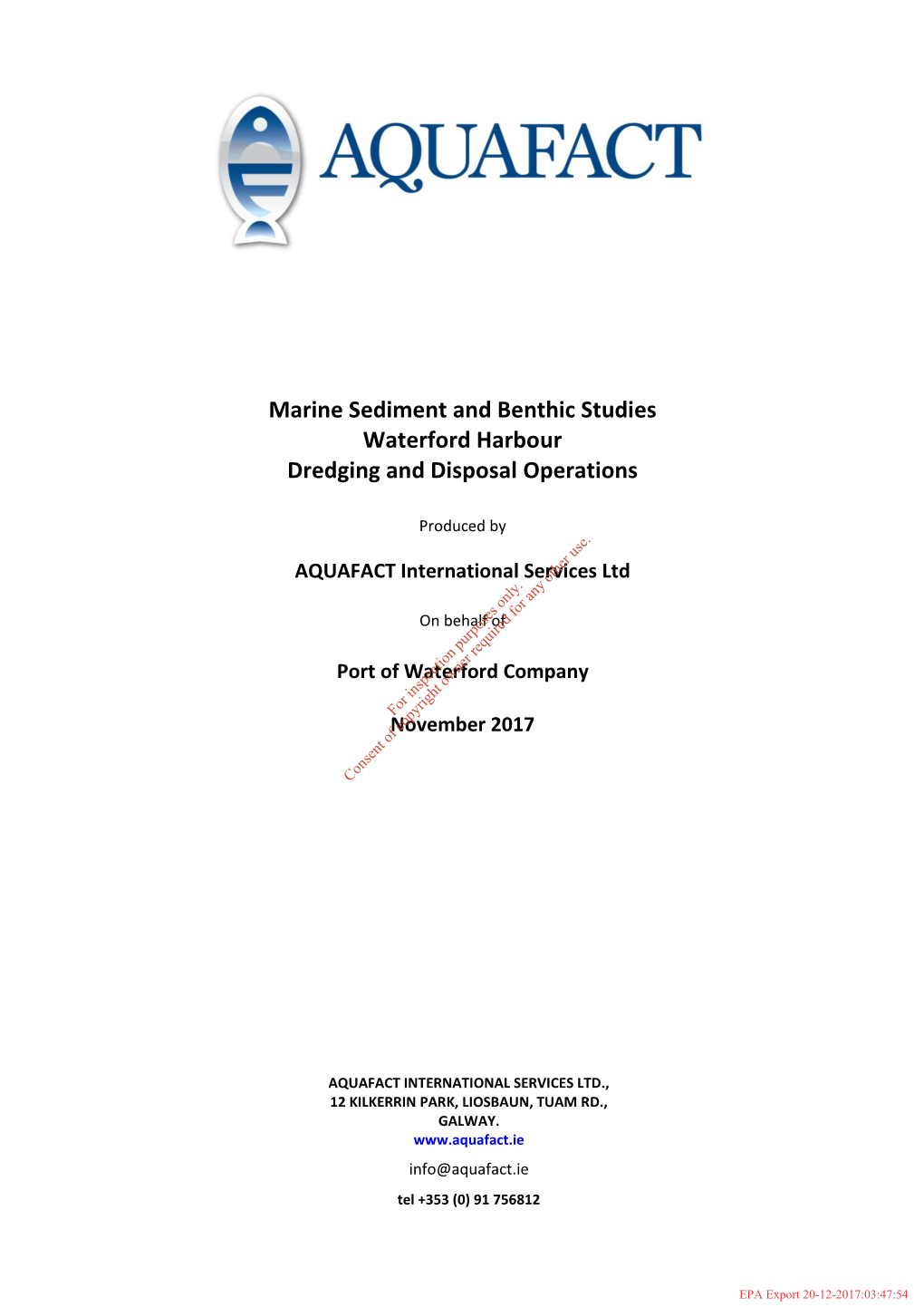 Marine Sediment and Benthic Studies Waterford Harbour Dredging and Disposal Operations