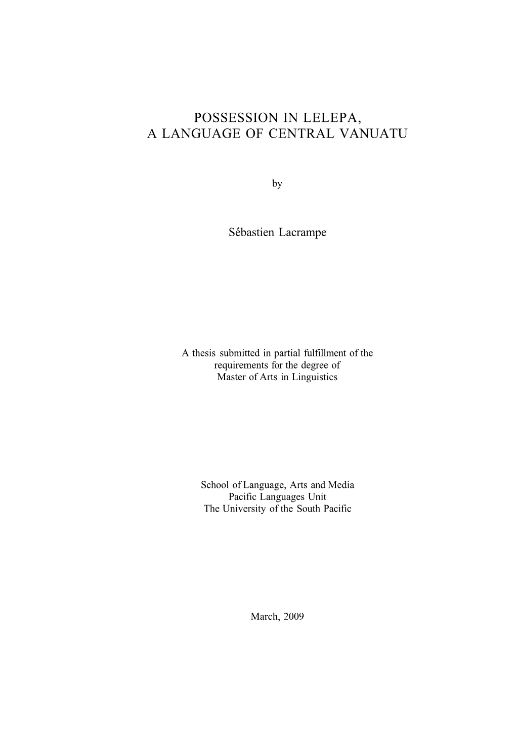 Possession in Lelepa, a Language of Central Vanuatu